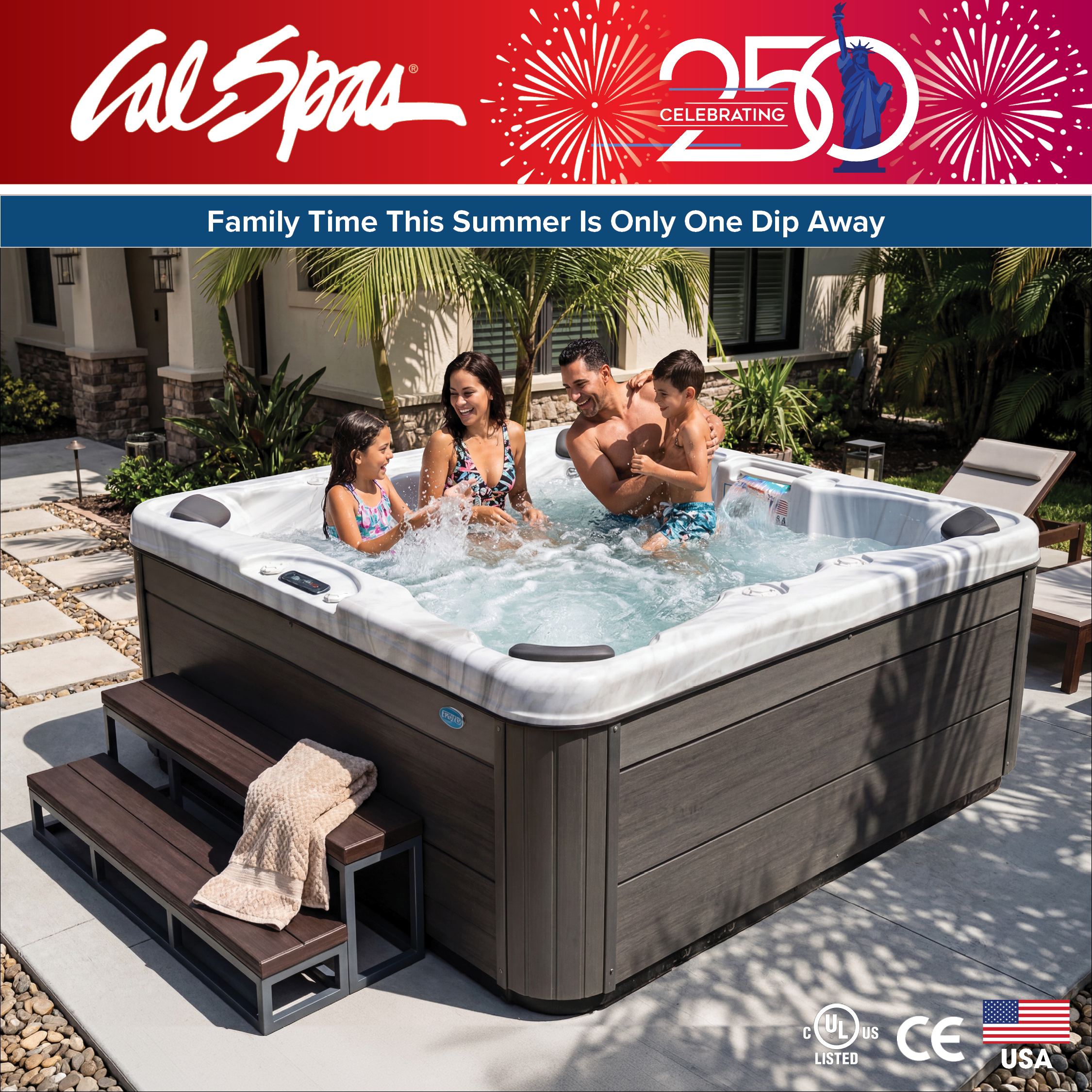 Calspas hot tub being used in a family setting - Mission